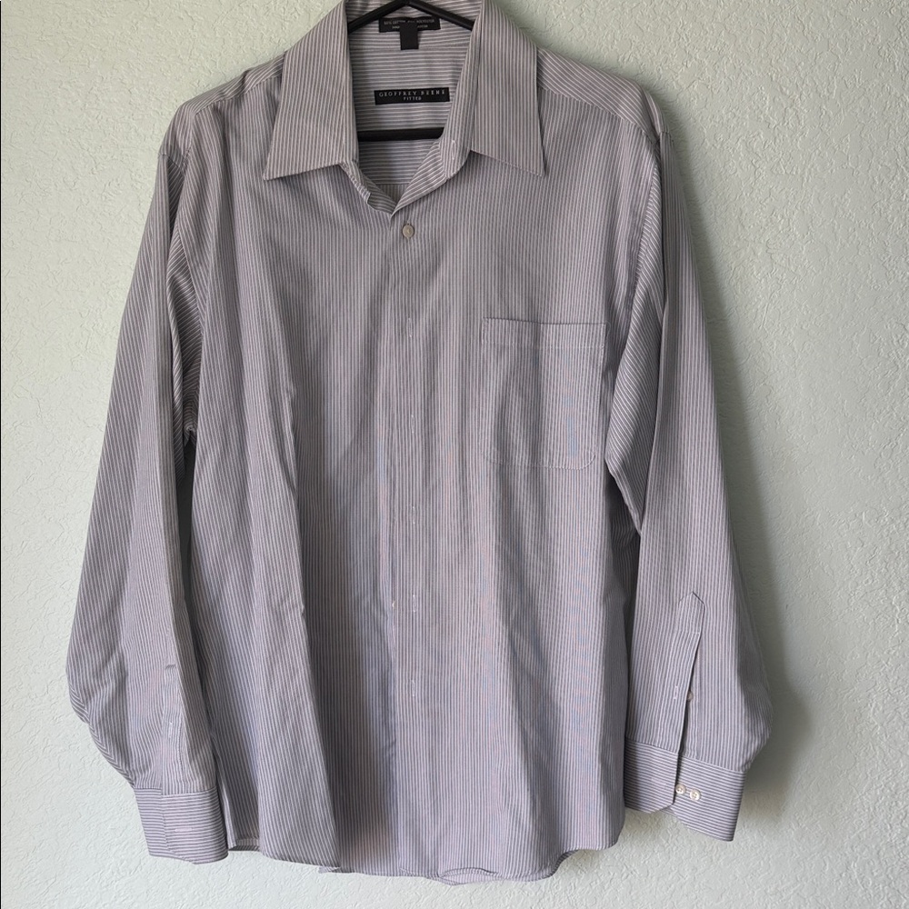 Geoffrey Beene Light Gray Pinstripe Dress Shirt
